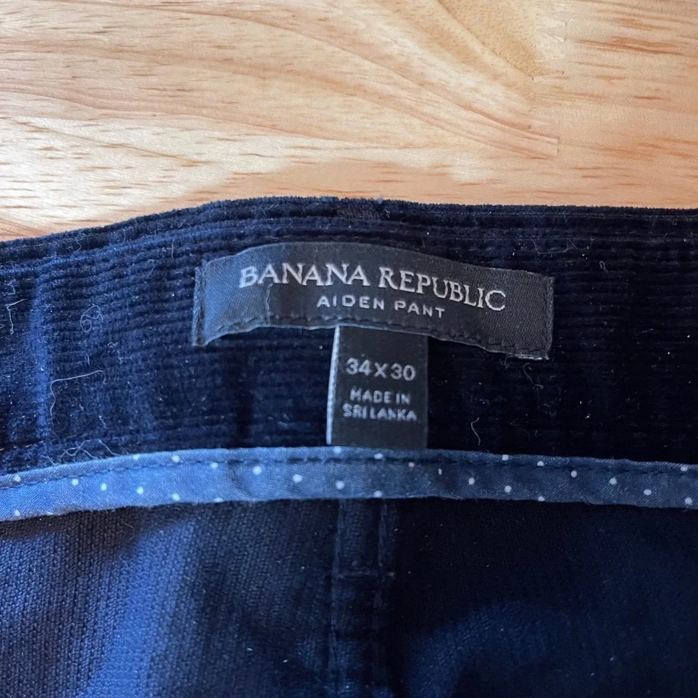 Banana Republic Aiden Pants Mens 34x30 Navy Blue Corduroy Slim Fit Stretch Chino